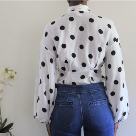 H&M black and white polka dot pussybow blouse - Picture 3 of 3